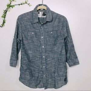 Analog 3/4 Sleeve Button-Up Blue Gray Shirt